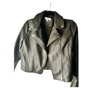 New York & Company woman’s biker jacket. Leather  green, size M good condition